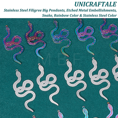 Unicraftale 20Pcs 2 Colors Ion Plating(IP) 304 Stainless Steel Filigree Big Pendants STAS-UN0042-07-1