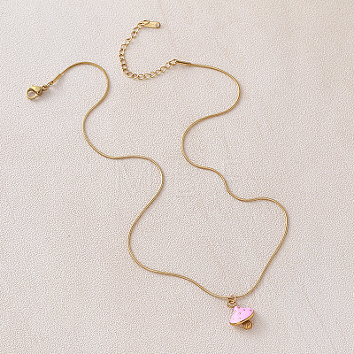 Autumn 304 Stainless Steel Enamel Pink Mushroom Pendant Necklaces for Women Men LI8986-1