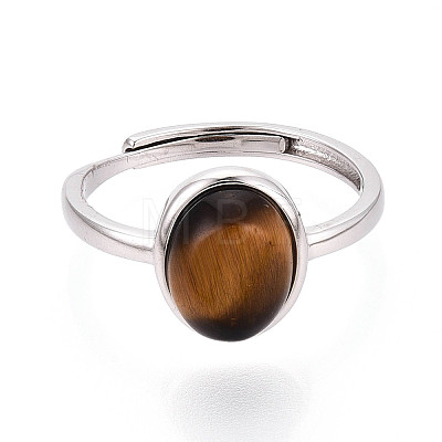 Oval Natural Tiger Eye Open Cuff Ring STER-T008-88P-1
