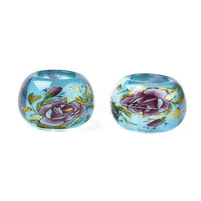 Flower Printed Transparent Acrylic Rondelle Beads TACR-S160-01-B03-1