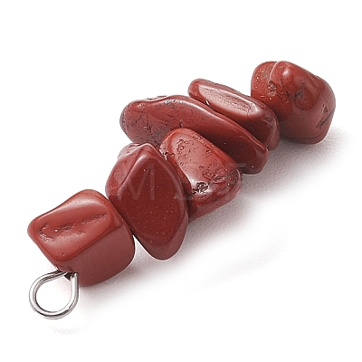 Gradient Color Natural Rhodonite & Natural Red Jasper & Natural Strawberry Quartz Chip Beaded Pendants PALLOY-JF02791-06-1