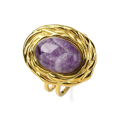 Oval Natural Amethyst Finger Rings RJEW-M063-01G-16-1