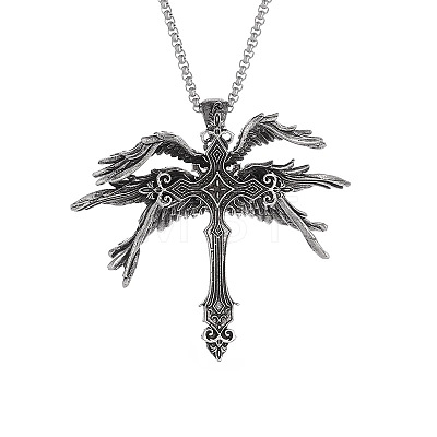 Tibetan Style Alloy Angel Wings Cross Pendant Necklaces FS-WG1EE03-01-1