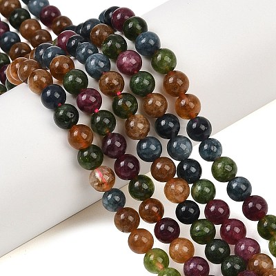 Natural Green Jade Imitation Tourmaline Beads Strands G-B046-08D-6mm-1
