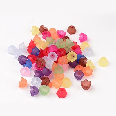 Mixed Frosted Acrylic Tulip Flower Bead Caps X-PL543-1