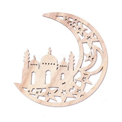 Moon & Castle Unfinished Wood Pendant Ornament WOOD-M003-04-1