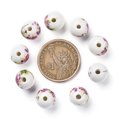Floral Printed Porcelain Beads X-CFF042Y-1