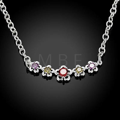 Fashion Popular Brass Cable Chain Flower Cubic Zirconia Necklace Jewelry NJEW-BB00228-1