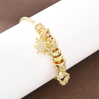 Brass Micro Pave Clear Cubic Zirconia European Beads Charm Bracelets BJEW-F528-04G-1