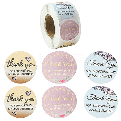 3 Patterns Round Dot Thank You Paper Self-Adhesive Gift Sticker Rolls STIC-YW0001-01-1