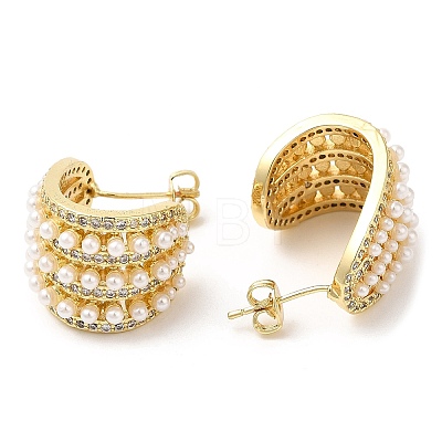 Rack Plating Brass Arch Stud Earrings with ABS Imitation Pearl Beaded EJEW-R152-05G-1