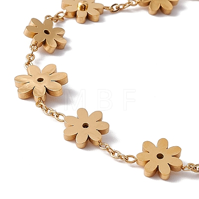 316 Stainless Steel Flowers Link Bracelet with Cable Chains for Women BJEW-G655-06G-1