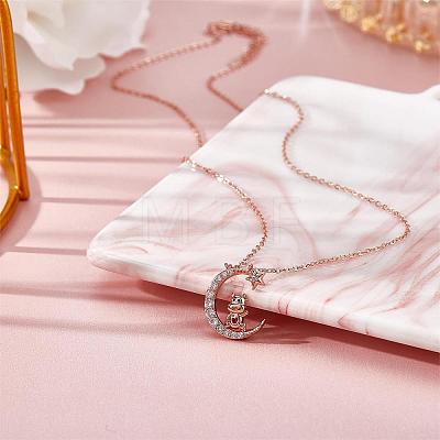 Chinese Zodiac Necklace Ox Necklace 925 Sterling Silver Rose Gold Cattle on the Moon Pendant Charm Necklace Zircon Moon and Star Necklace Cute Animal Jewelry Gifts for Women JN1090B-1