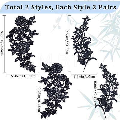 Gorgecraft 4 Pairs 2 Style Polyester Embroidery Flower Lace Appliques DIY-GF0009-08-1