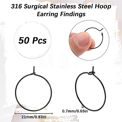 SUNNYCLUE 50Pcs 316L Surgical Stainless Steel Hoop Earring Findings STAS-SC0007-28-1
