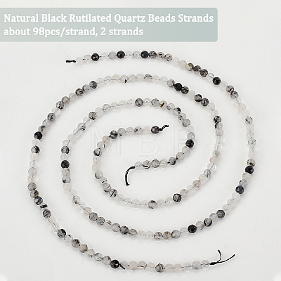 Olycraft 2 Strands Natural Black Rutilated Quartz Beads Strands G-OC0004-45-1