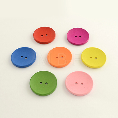 2-Hole Flat Round Wooden Buttons BUTT-Q032-62C-1