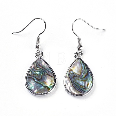 Teardrop Platinum Tone Brass Natural Paua Shell Dangle Earrings EJEW-M060-08-01-1