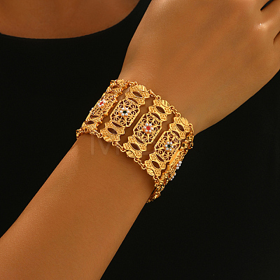Elegant Alloy Cubic Zirconia Hollow Floral Filigree Rectangle Link Chain Bracelets for Women BY9230-1