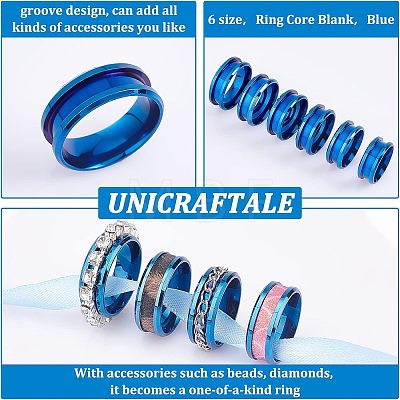 Unicraftale 18pcs 6 Size 201 Stainless Steel Grooved Finger Ring Settings DIY-UN0003-59-1