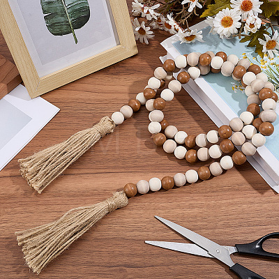 Wooden Round Beads Hanging Decorations AJEW-SP0006-07-1