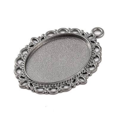 Tibetan Style Oval Alloy Pendant Cabochon Settings TIBEP-Q054-44B-RS-1