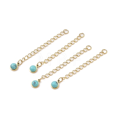 Ion Plating(IP) 316 Surgical Stainless Steel Curb Chain Extender with Synthetic Turquoise Round Charm STAS-A097-01G-14-1