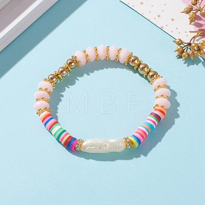 Rainbow Polymer Clay Heishi Beads Stretch Bracelets BJEW-JB05865-05-1