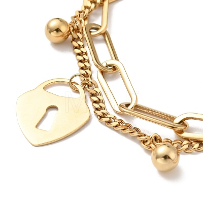 Padlock and Round Ball Charm Multi-strand Bracelet BJEW-G639-19G-1