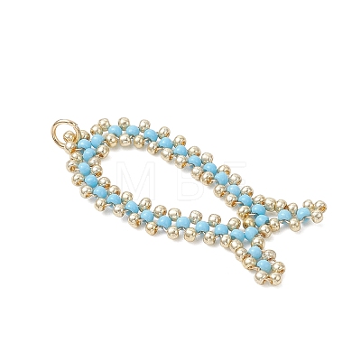 Glass Seed Beaded Fish Pendants PALLOY-MZ01173-01-1