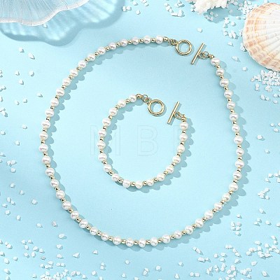 Natural Cultured Freshwater Pearl & Electroplate Non-magnetic Synthetic Hematite Beads Beaded Neckalces & Bracelets Jewelry Sets for Women SJEW-JS01381-1