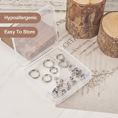 16Pcs 8 Style Clear Cubic Zirconia Stud Earrings & Titanium Steel Huggie Hoop Earrings DIY-TA0004-54-1