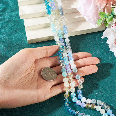 3Strands Electroplate Glass Beads Strands EGLA-TA0013-55-1