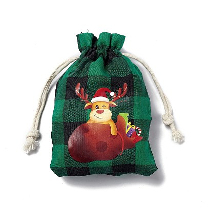 Christmas Theme Rectangle Jute Bags with Jute Cord ABAG-E006-01F-1