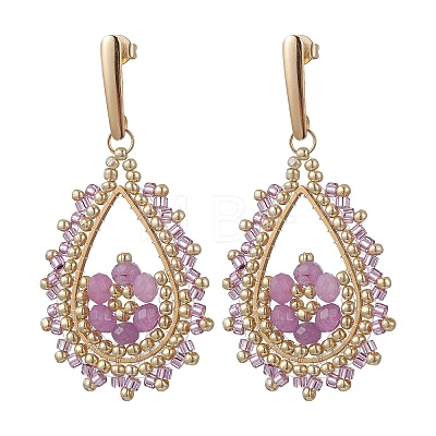 Teardeop Glass Beaded & Dyed Natural Malaysia Jade Dangle Stud Earrings EJEW-MZ00707-03-1
