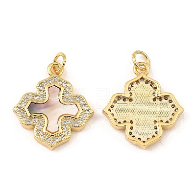 Brass Cubic Zirconia with Shell Pendants X-KK-K342-15G-1