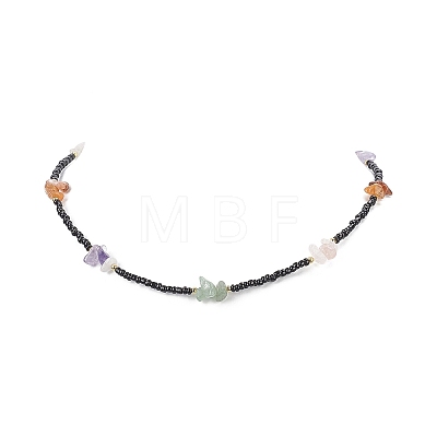 2Pcs 2 Style Natural Mixed Gemstone Chips & Glass Seed Beaded Necklaces Set for Women NJEW-TA00051-1