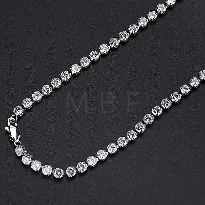 Stainless Steel Full Rhinestone Cross Pendant 4mm Tennis Chain Necklaces KD8251-2-1