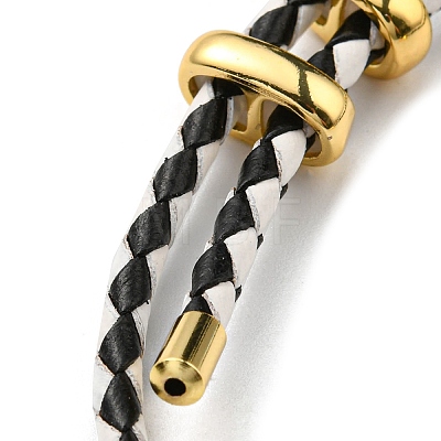 Brass Column Bar Link Bracelet with Leather Cords BJEW-G675-05G-05-1