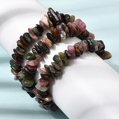 Natural Multicolor Tourmaline Chip Beaded Stretch Bracelets GG-CBA0FEA-01C-1