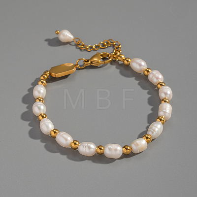 Natural Freshwater Pearl & Stainless Steel Beaded Bracelets for Women XK1851-1