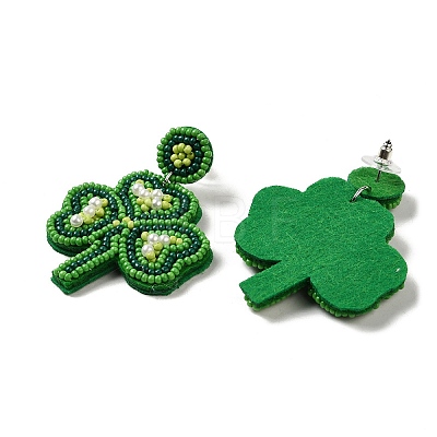 Saint Patrick's Day Glass Seed Beaded Dangle Stud Earrings LS-EJEW-F327-01A-1