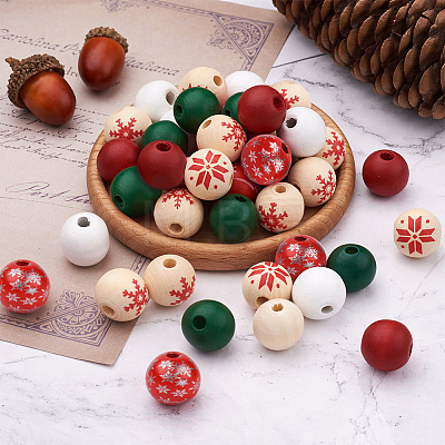 140Pcs 7 Styles Painted Natural Wood European Beads WOOD-TA0001-65-1