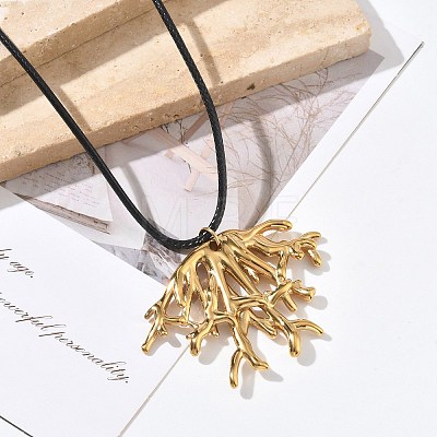 Summer Beach 304 Stainless Steel Coral Shape Pendant Adjustable Black Waxed Cord Necklaces for Women SA-CBAFEB5-04G-1