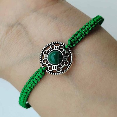 Alloy & Gemstone Round Bead Braided Bead Bracelets KO2784-2-1