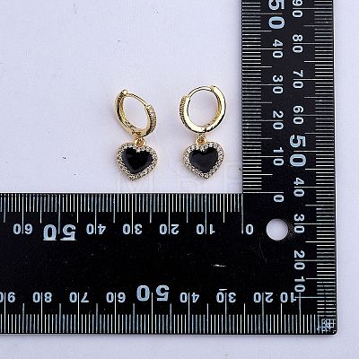 Clear Cubic Zirconia Heart Dangle Hoop Earrings EJEW-SW00011-02-1