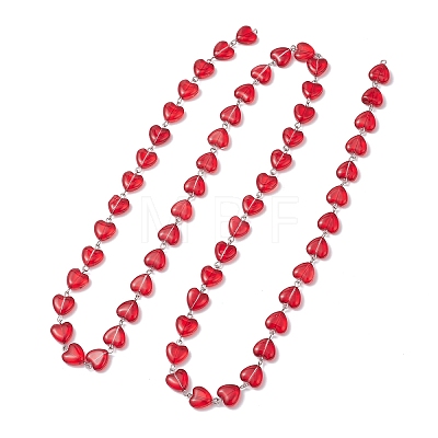 3Pcs 3 Colors Iron Glass Handmade Heart Link Chains AJEW-JB01447-1