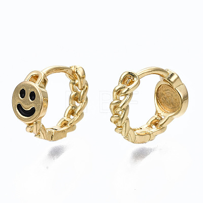 Brass Enamel Huggie Hoop Earrings EJEW-S210-012-NR-1