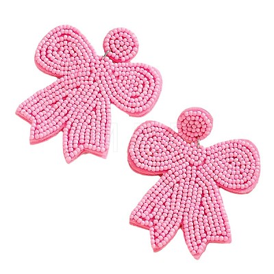 Glass & Cloth Bowknot Dangle Stud Earrings FS-WG55AB9-01-1