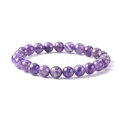Natural Amethyst Round Beaded Stretch Bracelet X-BJEW-F293-04A-1